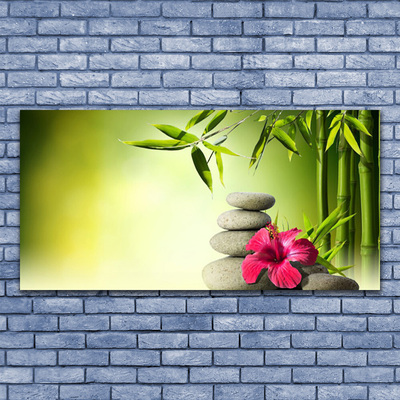 Glasbild aus Plexiglas® Bambusrohre Blume Steine Pflanzen