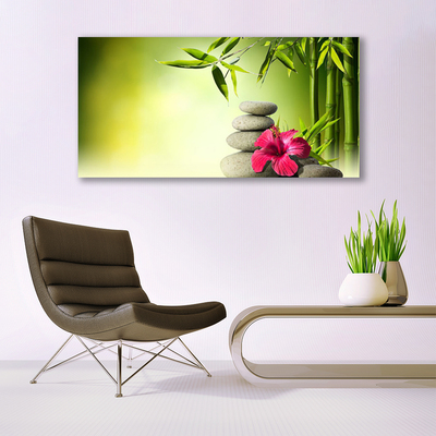 Glasbild aus Plexiglas® Bambusrohre Blume Steine Pflanzen