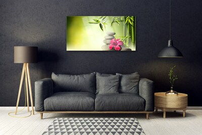 Glasbild aus Plexiglas® Bambusrohre Blume Steine Pflanzen