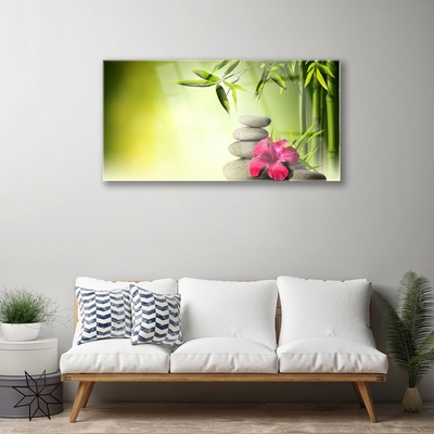 Glasbild aus Plexiglas® Bambusrohre Blume Steine Pflanzen