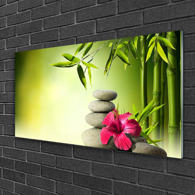 Glasbild aus Plexiglas® Bambusrohre Blume Steine Pflanzen