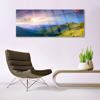 Glasbild aus Plexiglas® Gebirge Wiese Sonne Landschaft