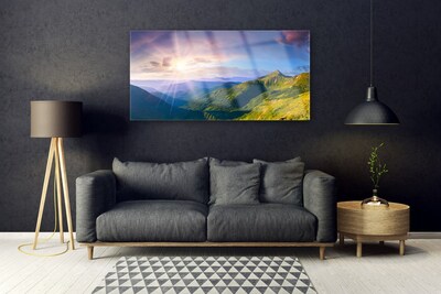 Glasbild aus Plexiglas® Gebirge Wiese Sonne Landschaft