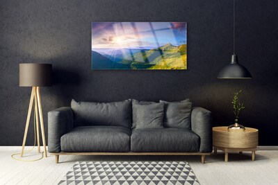 Glasbild aus Plexiglas® Gebirge Wiese Sonne Landschaft