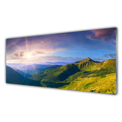 Glasbild aus Plexiglas® Gebirge Wiese Sonne Landschaft