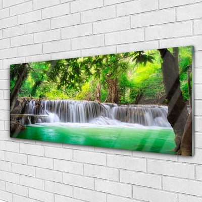 Glasbild aus Plexiglas® Wasserfall See Wald Natur