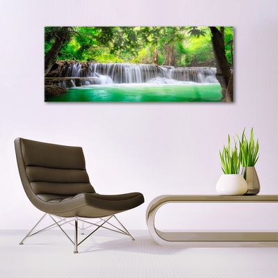 Glasbild aus Plexiglas® Wasserfall See Wald Natur