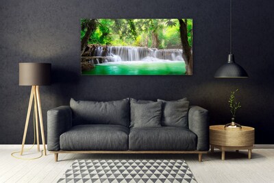 Glasbild aus Plexiglas® Wasserfall See Wald Natur