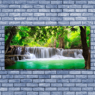 Glasbild aus Plexiglas® Wasserfall See Wald Natur