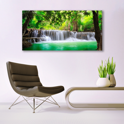 Glasbild aus Plexiglas® Wasserfall See Wald Natur