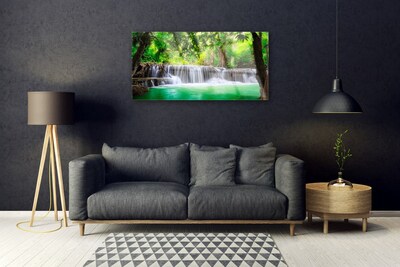 Glasbild aus Plexiglas® Wasserfall See Wald Natur