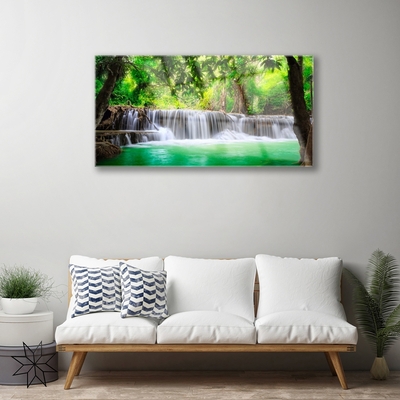 Glasbild aus Plexiglas® Wasserfall See Wald Natur