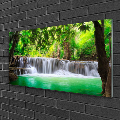 Glasbild aus Plexiglas® Wasserfall See Wald Natur