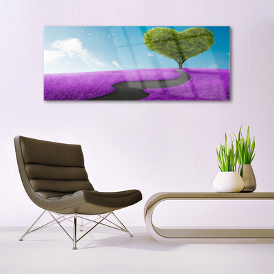 Glasbild aus Plexiglas® Wiese Fußpfad Baum Natur