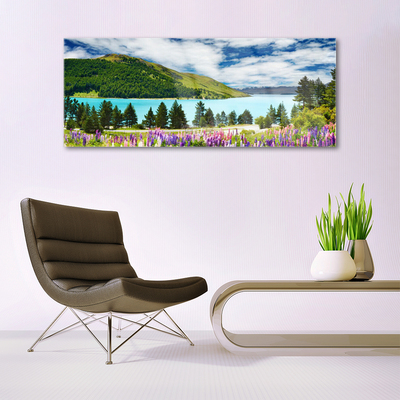 Glasbild aus Plexiglas® Gebirge Wald See Wiese Landschaft