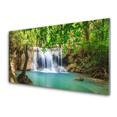 Glasbild aus Plexiglas® Wasserfall See Wald Natur