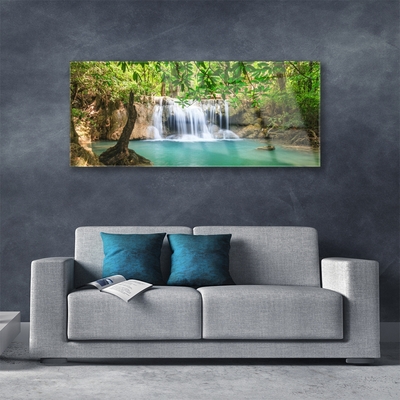 Glasbild aus Plexiglas® Wasserfall See Wald Natur