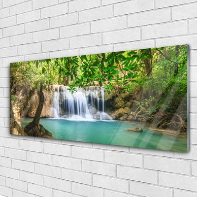 Glasbild aus Plexiglas® Wasserfall See Wald Natur