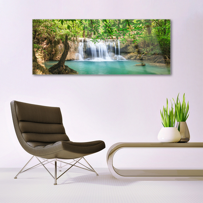 Glasbild aus Plexiglas® Wasserfall See Wald Natur