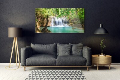 Glasbild aus Plexiglas® Wasserfall See Wald Natur