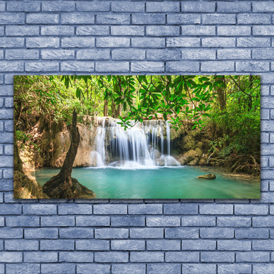 Glasbild aus Plexiglas® Wasserfall See Wald Natur