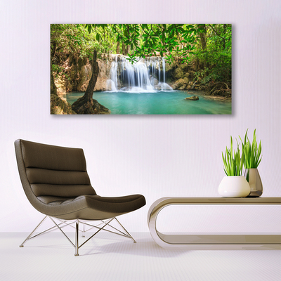 Glasbild aus Plexiglas® Wasserfall See Wald Natur