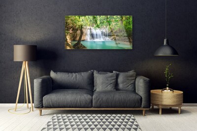 Glasbild aus Plexiglas® Wasserfall See Wald Natur