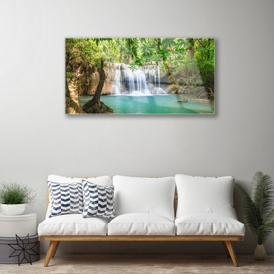 Glasbild aus Plexiglas® Wasserfall See Wald Natur