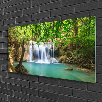 Glasbild aus Plexiglas® Wasserfall See Wald Natur