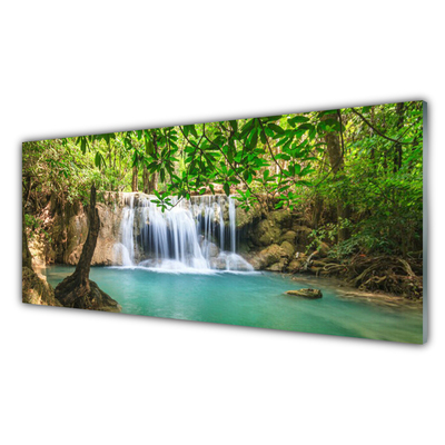 Glasbild aus Plexiglas® Wasserfall See Wald Natur