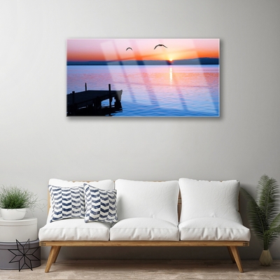 Glasbild aus Plexiglas® Meer Brücke Sonne Landschaft