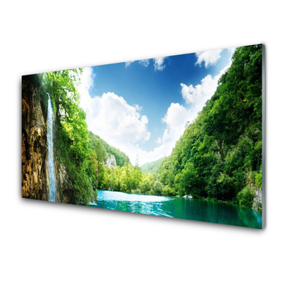 Glasbild aus Plexiglas® Gebirge Wald See Natur