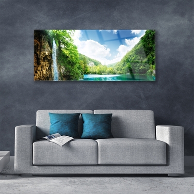 Glasbild aus Plexiglas® Gebirge Wald See Natur