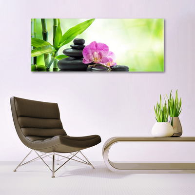 Glasbild aus Plexiglas® Bambusrohre Blume Steine Pflanzen