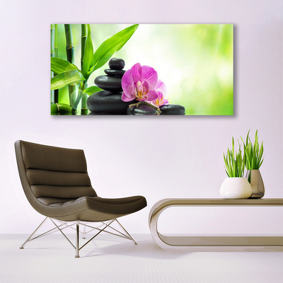 Glasbild aus Plexiglas® Bambusrohre Blume Steine Pflanzen