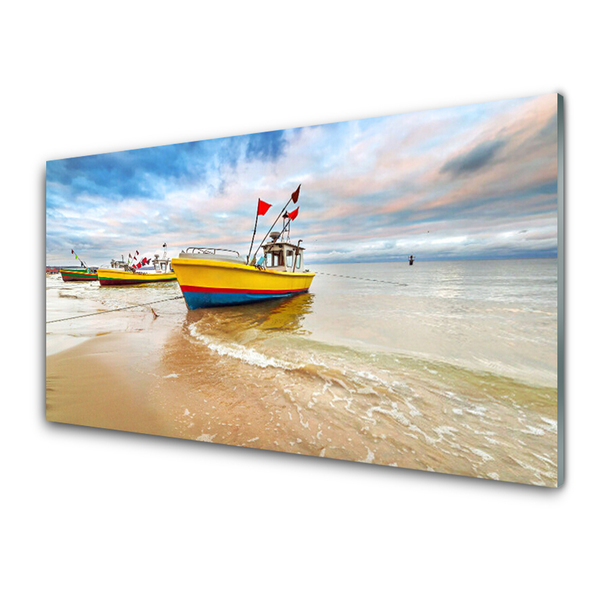 Glasbild aus Plexiglas® Boote Strand Meer Landschaft