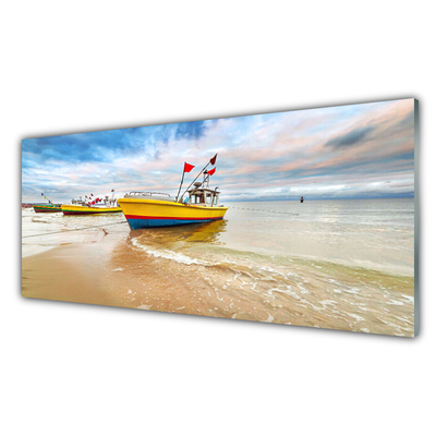 Glasbild aus Plexiglas® Boote Strand Meer Landschaft