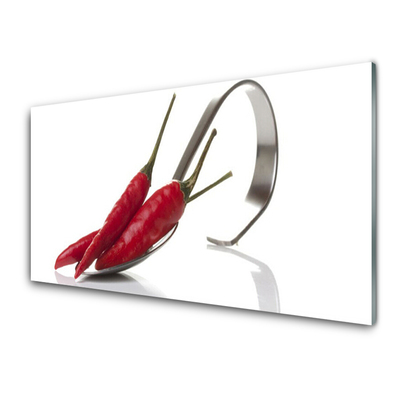 Glasbild aus Plexiglas® Chili Löffel Küche