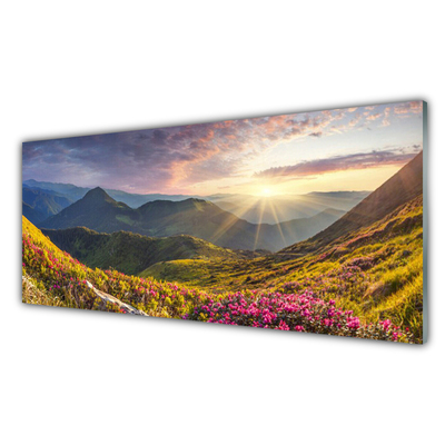 Glasbild aus Plexiglas® Gebirge Wiese Sonne Landschaft