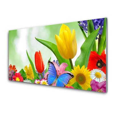 Glasbild aus Plexiglas® Schmetterling Blumen Natur