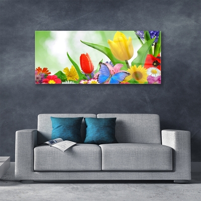 Glasbild aus Plexiglas® Schmetterling Blumen Natur