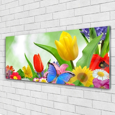 Glasbild aus Plexiglas® Schmetterling Blumen Natur