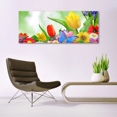 Glasbild aus Plexiglas® Schmetterling Blumen Natur