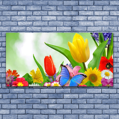 Glasbild aus Plexiglas® Schmetterling Blumen Natur