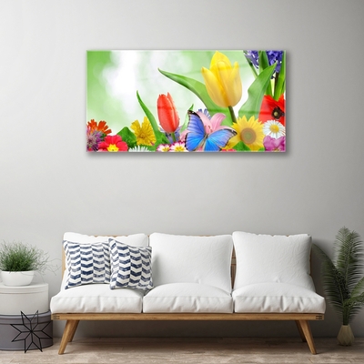 Glasbild aus Plexiglas® Schmetterling Blumen Natur