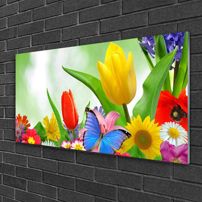 Glasbild aus Plexiglas® Schmetterling Blumen Natur