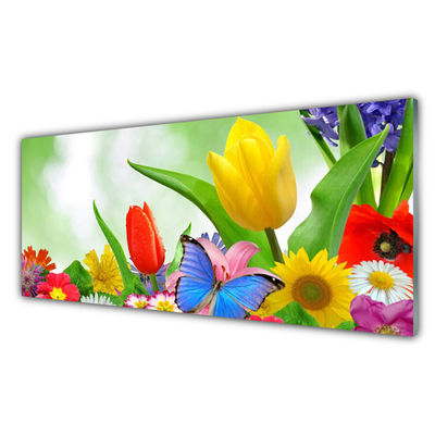 Glasbild aus Plexiglas® Schmetterling Blumen Natur