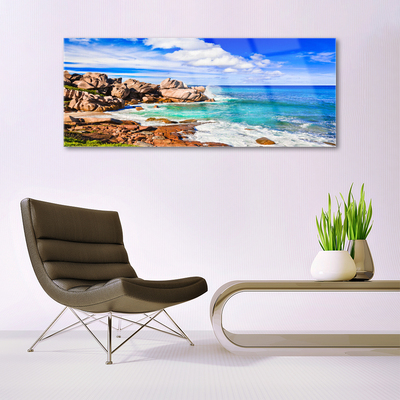 Glasbild aus Plexiglas® Strand Felsen Meer Landschaft