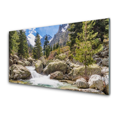 Glasbild aus Plexiglas® Gebirge Wald Steine See Natur