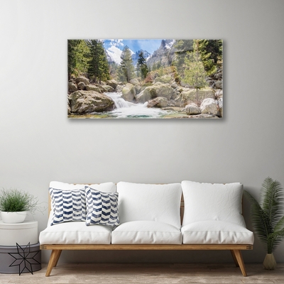 Glasbild aus Plexiglas® Gebirge Wald Steine See Natur